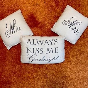 Mr & Mrs Always Kiss Me Goodnight throw pillows.